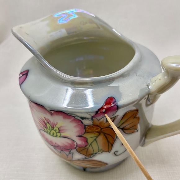 Vintage Asian Creamer Lusterware Hand Painted Floral Design - Picture 8 of 11